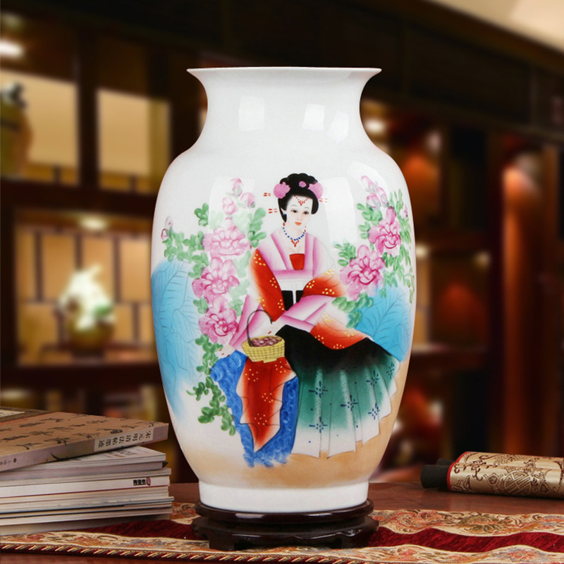 胡慧中作品景德镇陶瓷器花瓶高档中式礼品瓷手绘粉彩美女图瓶礼品