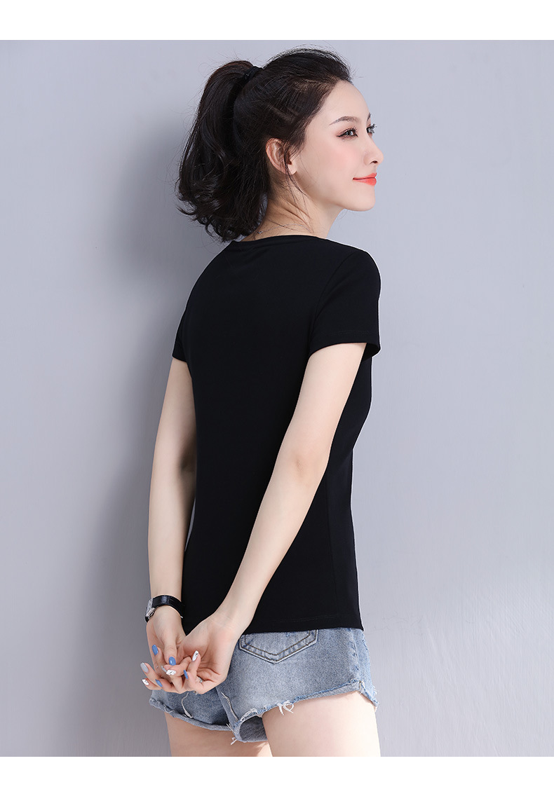 纯黑色v领t恤女短袖修身夏女装2021新款潮体恤紧身上衣黑色短款