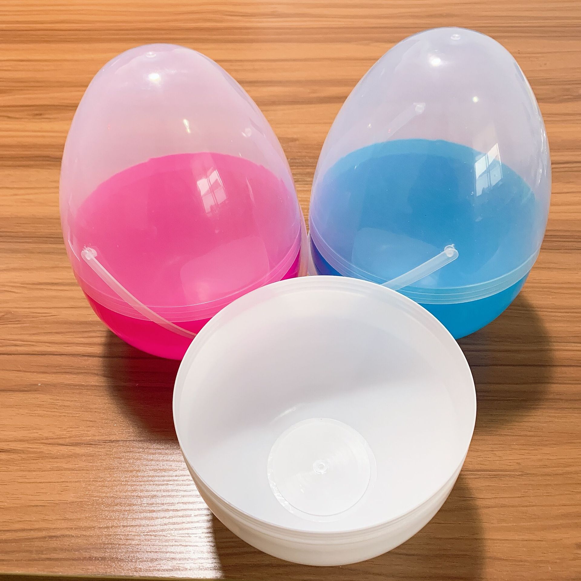 复活节彩蛋diy可装玩具可装彩泥大容量开口蛋提手塑料快口蛋