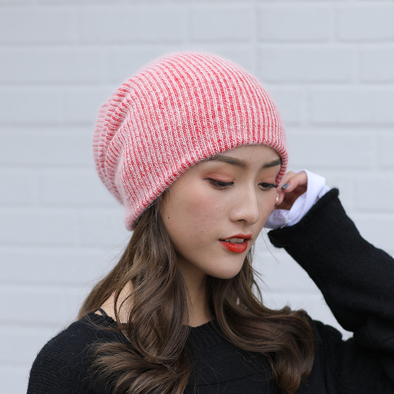 New Knitted Hat_Autumn and Winter New Knitted Hat Angora Rabbit Fur Solid Color Sleeve Cap Fashion All-Match Warm