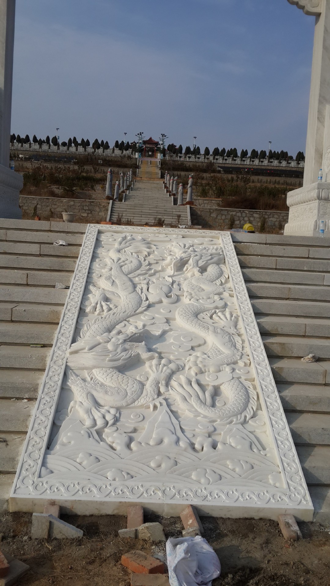 汉白玉双龙戏珠浮雕刻御道 深浮雕广场户外地面园林铺地石御道