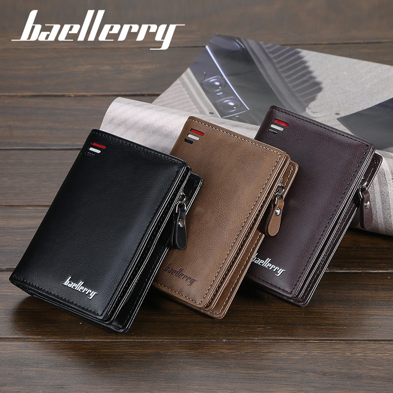 Baellerry New Men's Wallet Zipper Short Wallet Multiple Card Slots Fashion Vertical Mini Coin Purse Men