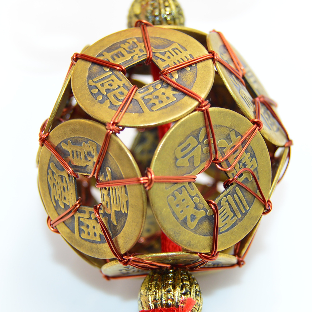 批发手工编织纯铜十帝钱路路通铜钱球中国结汽车挂件礼品风水摆件