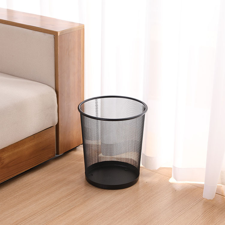 Metal Mesh Office round Trash Can Household Wrought Iron Large Trash Can Kitchen Storage Bucket