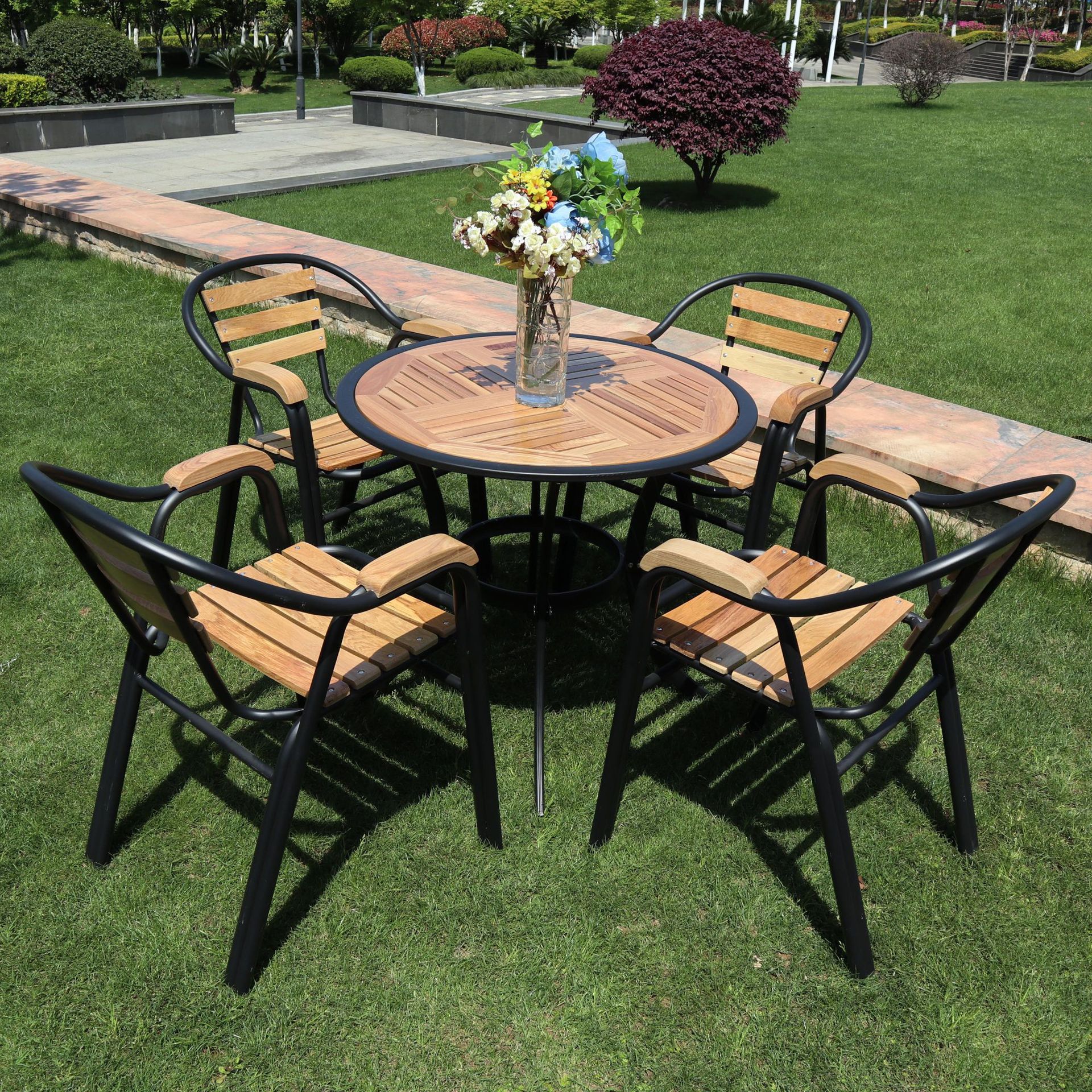 户外桌椅组合实木庭院木条桌椅五件套花园阳台水曲柳室外家具