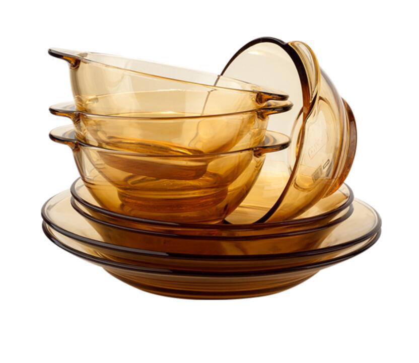 美国康宁 玻璃碗深浅盘6件套装 百丽pyrex revere玻璃餐具