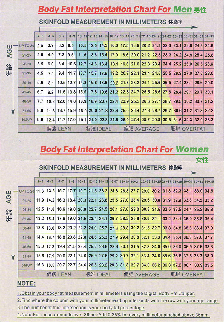 皮脂钳测试对照表图片