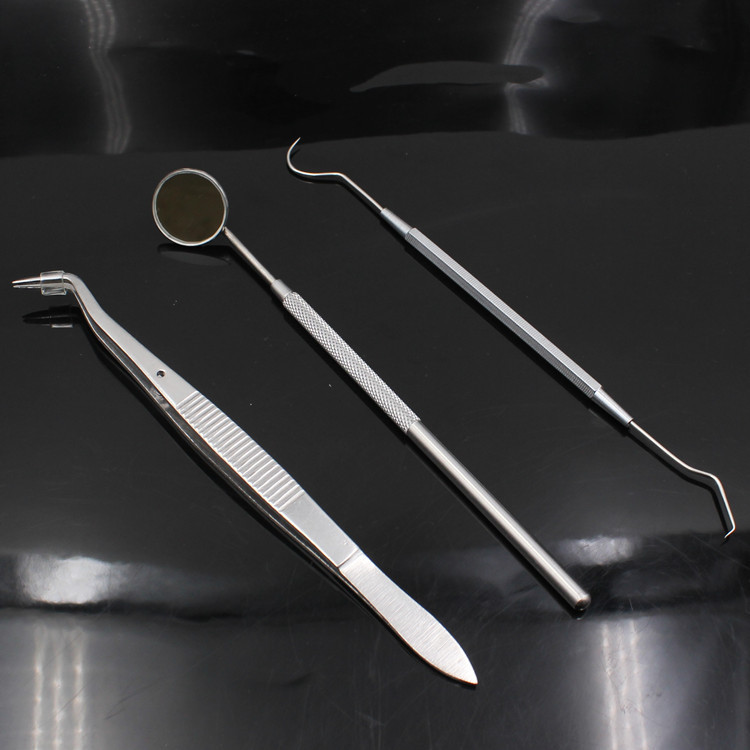 牙科不锈钢口镜 六棱/圆柱口镜柄 牙医检查工具口腔内窥镜 口镜头