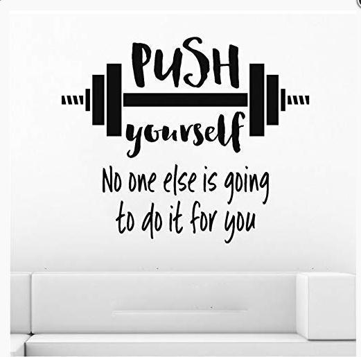 push yourself 英文杠铃图案健身房 励志标语精雕墙贴 一件起批