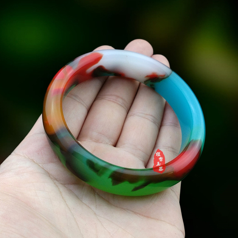 外蒙料高仿七彩玉手镯女 多彩玉镯子 地摊会销礼品热卖款厂家直批