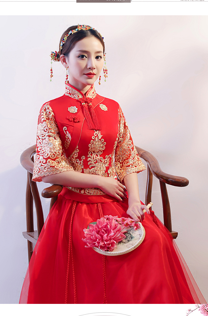 2019新款婚纱礼服秀禾服唐装新娘结婚大码敬酒服百褶裙龙凤褂套装