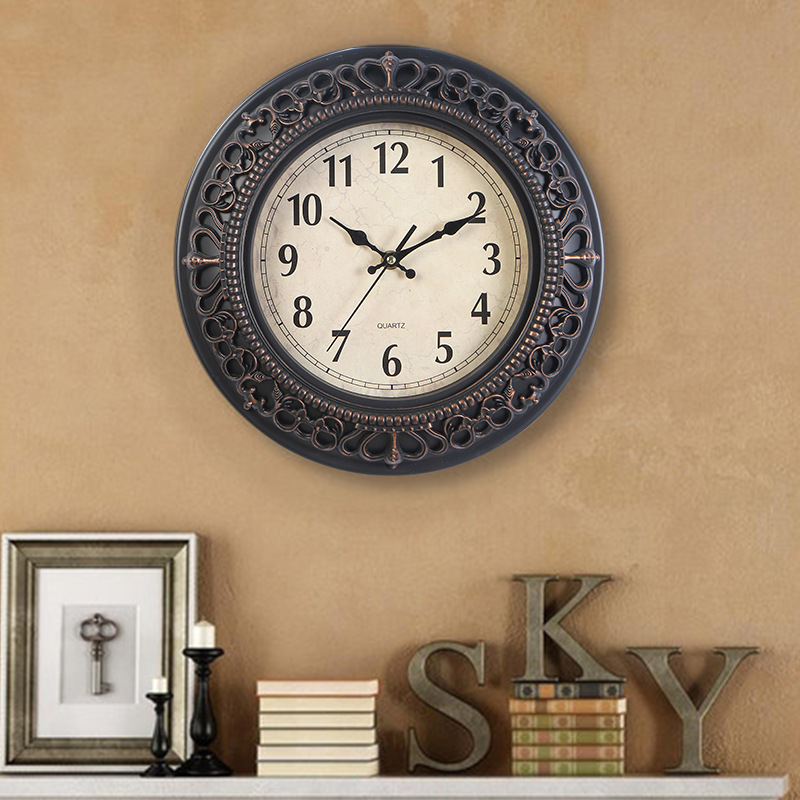 Cross-Border Foreign Trade Retro Wall Clock Living Room Clock 12-Inch Home Decoration Quartz Clock Creative Wall Clocks Clock Wholesale