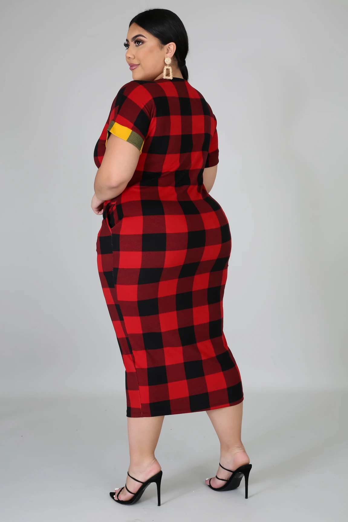 sj3299 亚马逊欧美加大码女装 新款拼色格子印花胖女人肥婆女