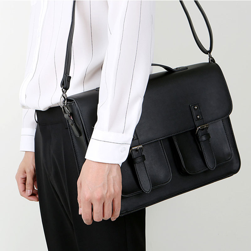 New Men's Solid Color Pu Leather Shoulder Bag Student Casual Messenger Bag Portable Small Square Bag Large Capacity Messenger Bag Men