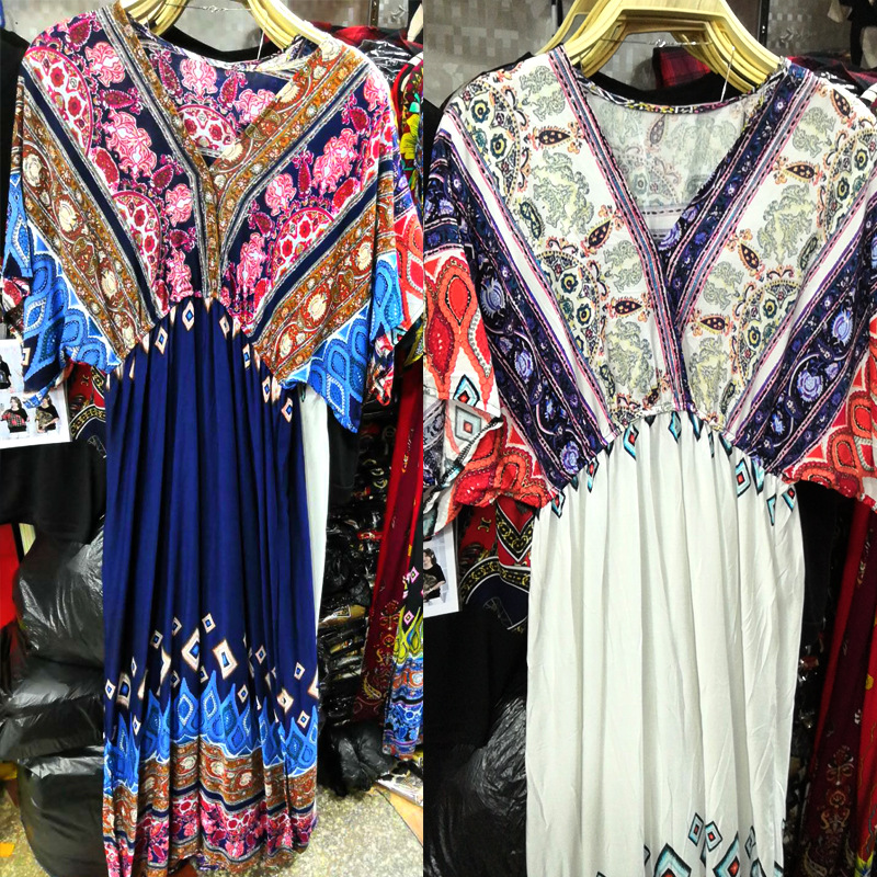 马尔代夫泰国沙滩裙女民族风印花收腰宽松连衣裙浪漫度假长裙