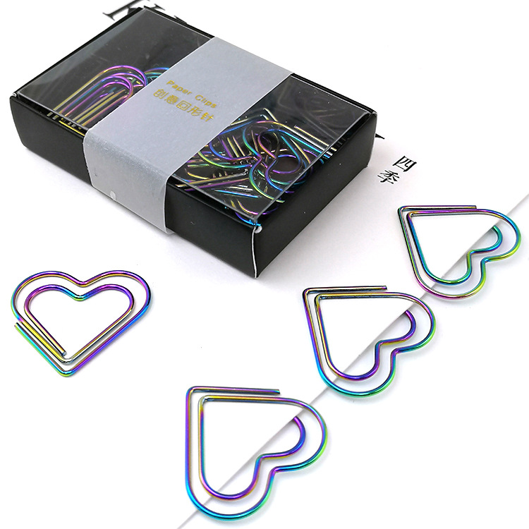 炫彩爱心回形针夹子跨境热卖心形回型针办公夹纸12枚/盒 现货直销