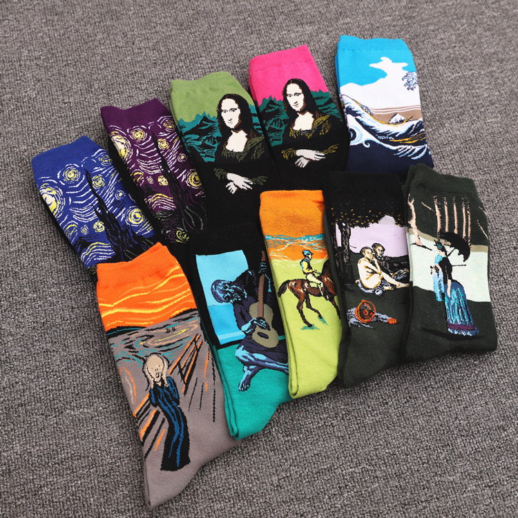 Autumn and Winter New Men's Oil Painting Socks Women's European and American Cotton Socks Wholesale Famous Paintings Mid-Calf Socks Couple Trendy Socks Factory Direct Supply