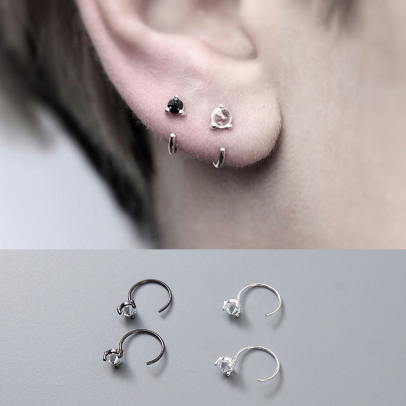 韩版后挂式迷你小耳圈耳骨环 简约半圆镶钻耳挂 潮人男女几何耳饰