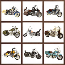 老式复古印第按摩托车模型 手工铁艺车模 橱窗创意道具摆件装饰品