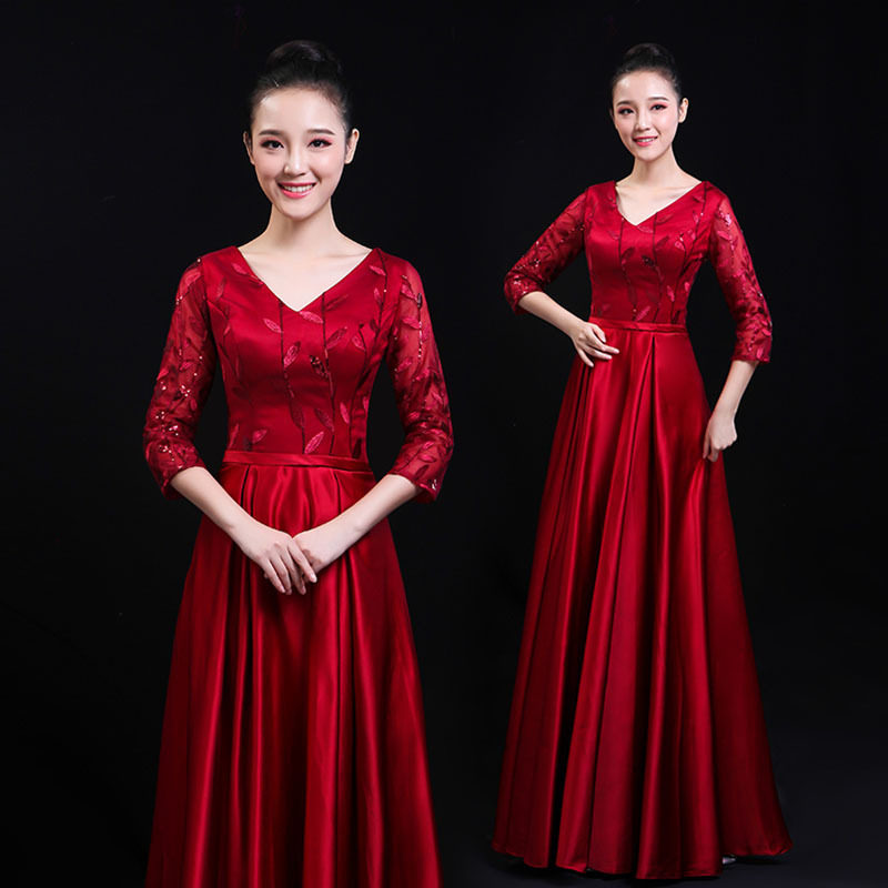 大合唱团演出服女长裙春季新款中国风独唱舞台指挥服装年会礼服裙