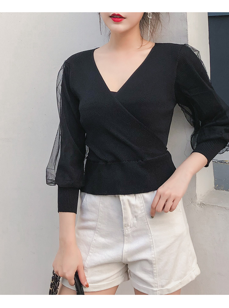 2019春夏品质款韩版气质女装套头v字领长袖修身型针织衫一手货源