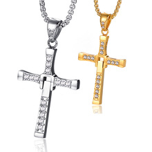 十字架项链速度与激情吊坠欧美个性复古批发饰品男士钛钢金色项链