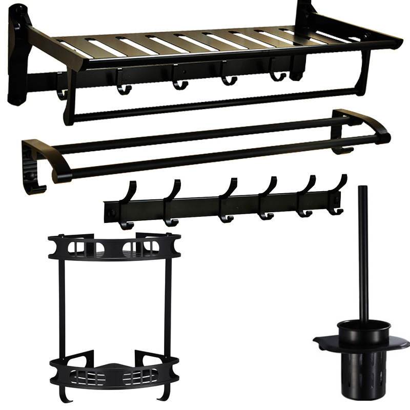 太空铝黑色五件套卫浴五金挂件 黑色三角卫生间毛巾架 黑色马桶刷