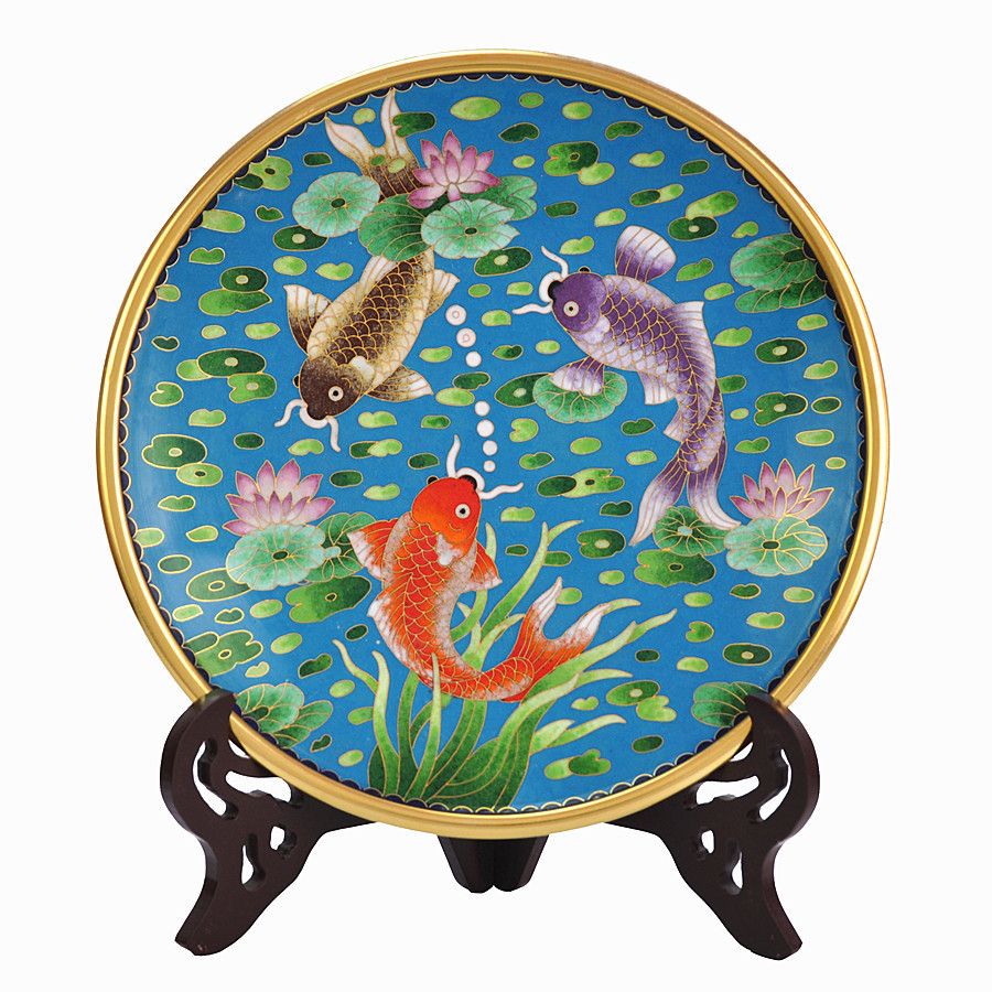 景泰蓝盘子10寸鱼盘连年有余吉庆摆盘客厅玄关摆件外事礼品