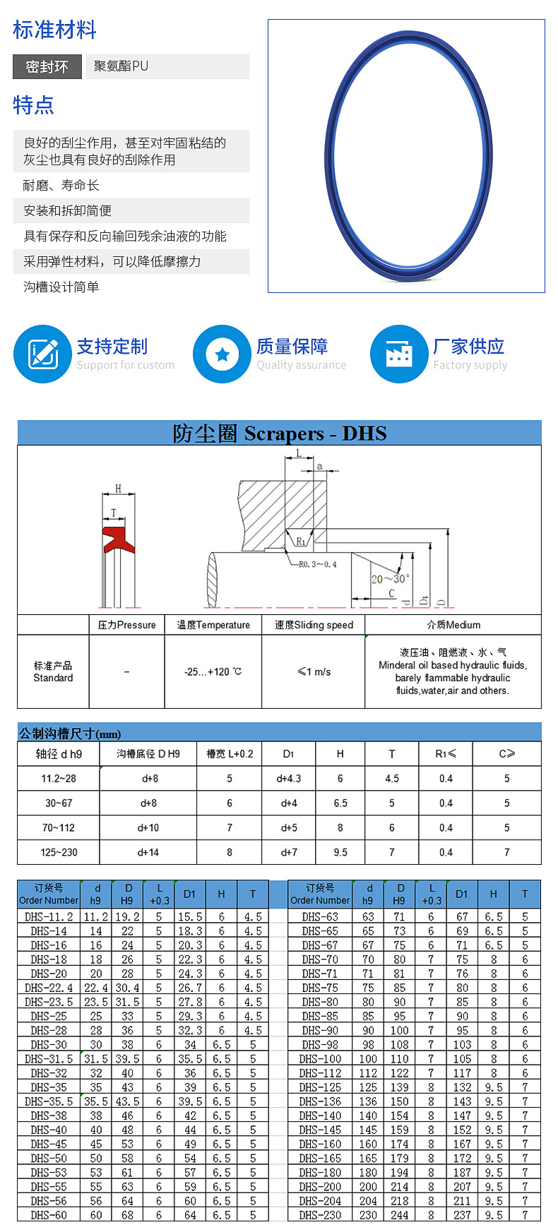 加工定制耐磨损j型派克防尘圈 非标dhs活塞杆防尘圈 挖据机防尘圈