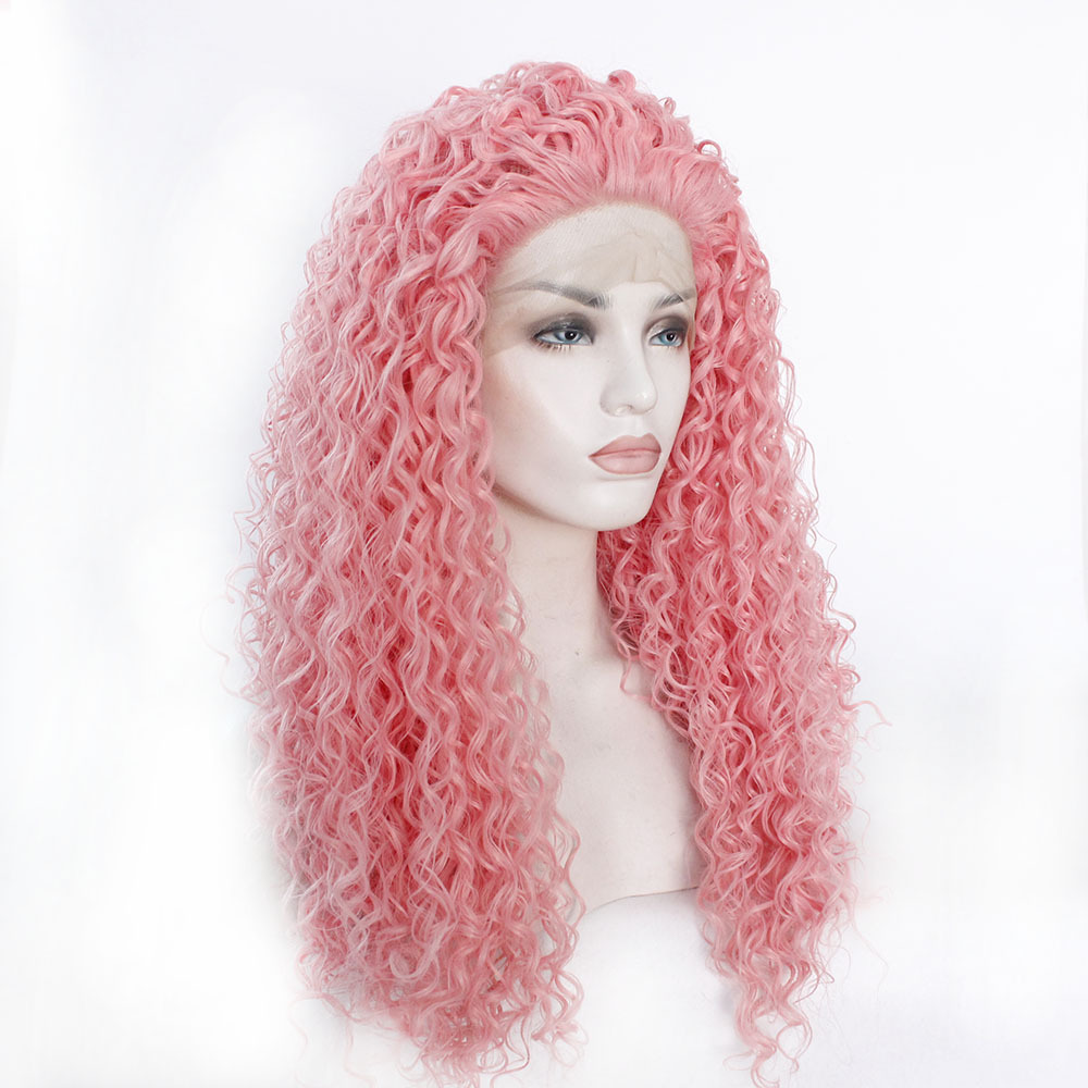 时尚假发 欧美化纤前蕾丝头套假发女 女士假发半手钩长卷发