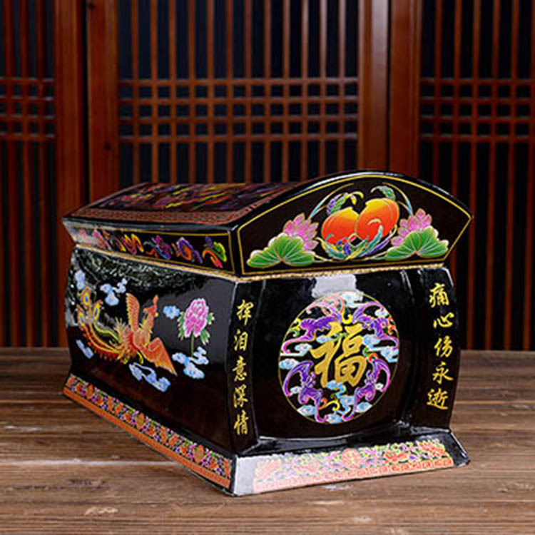 景德镇颜色釉彩绘龙凤陶瓷棺材殡葬用品可定制 迁坟用品骨灰盒