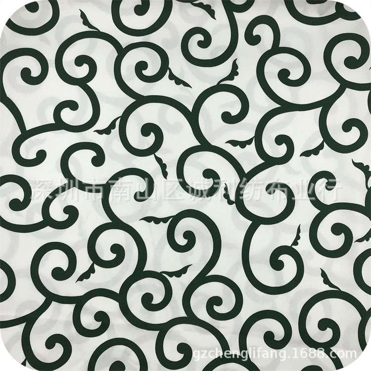 斜纹弹力活性印花 白底如意花纹印花布 秋冬连衣裙衣裤装印花面料