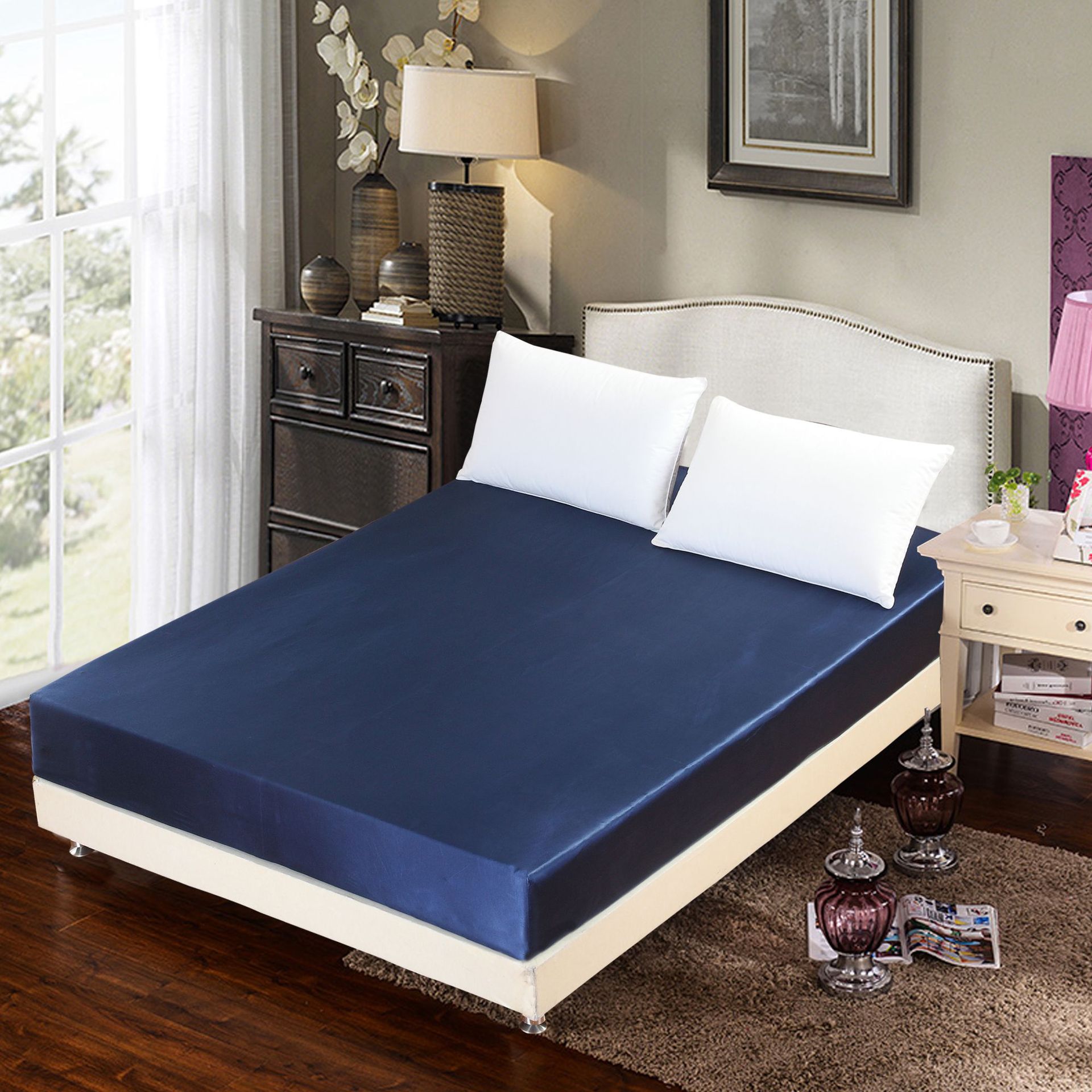 夏季绸缎床笠纯色冰丝床笠 水洗真丝床笠 单人双人丝绸单床单1.5m