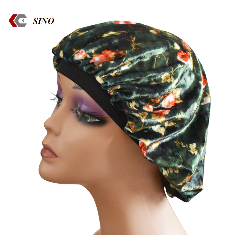 印花睡帽 弹力宽边圆帽 化疗帽 烫发帽 脱发帽