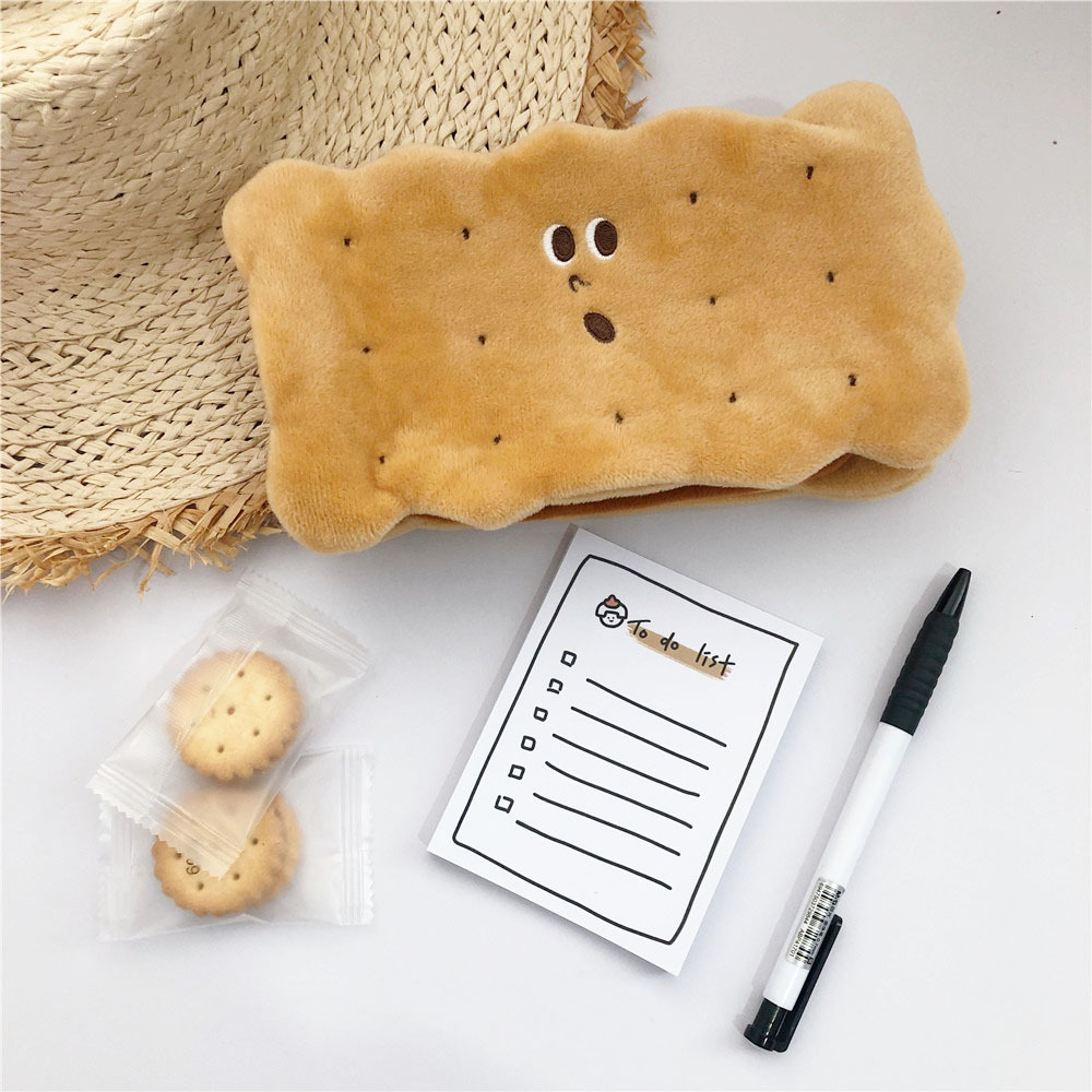 韩版创意可爱夹心饼干笔袋毛绒学生个性ins风铅笔盒大容量文具袋
