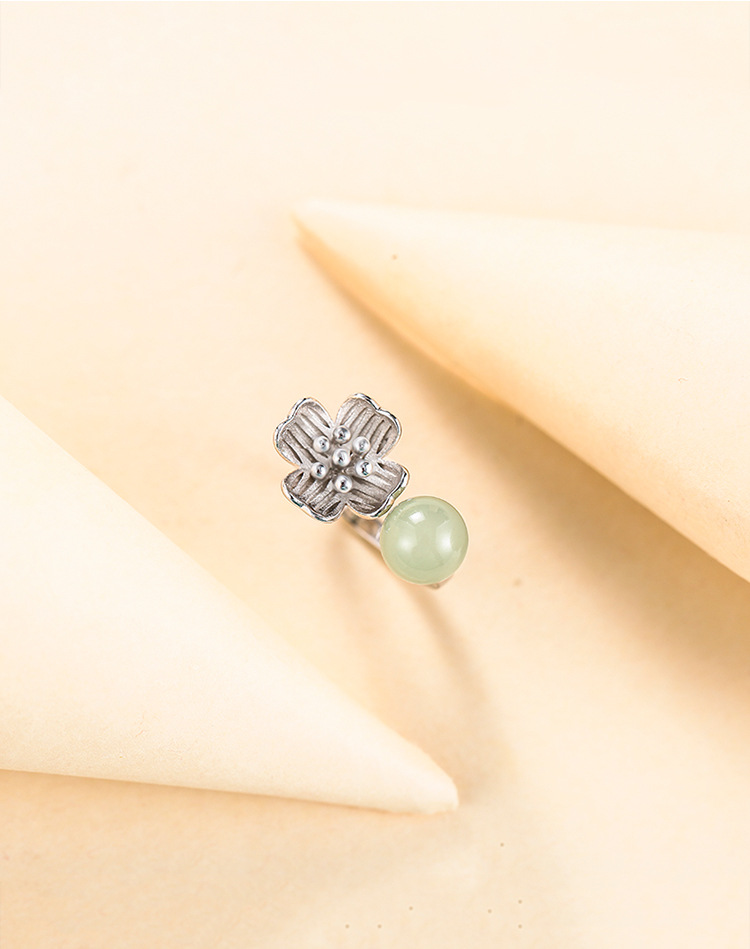 原创新品花芽雏菊戒指女 925纯银个性食指和田玉简约淘宝热销爆款