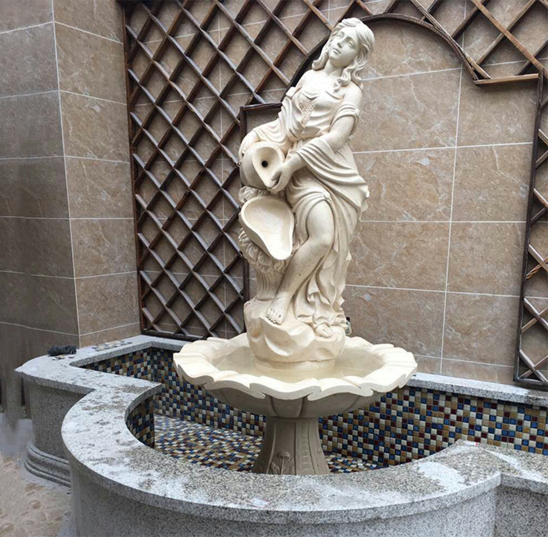 欧式人物喷泉 石雕大理石流水 景观人物壁泉 82