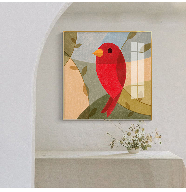 北欧正方形装饰画鸟挂画鹦鹉壁画色彩艺术墙画客厅文艺撞色欧式