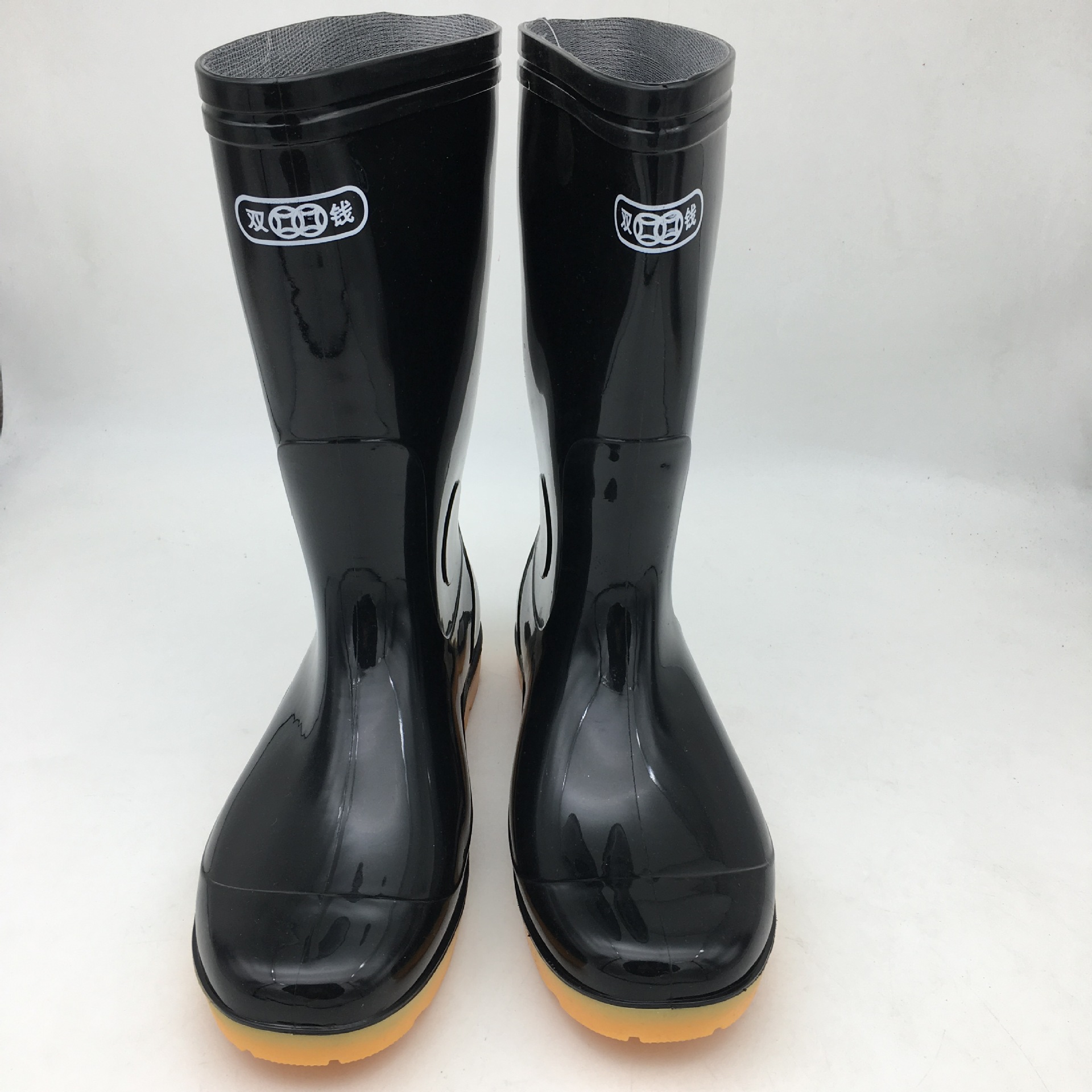 上海双钱男士黑布中筒雨靴 pvc橡塑耐油耐酸碳雨鞋耐磨防滑