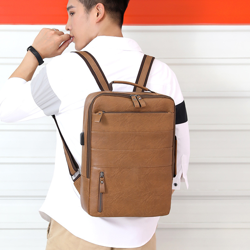 Korean Style Large Capacity Backpack Men's Pu Fashion Travel Bag Casual Men's Bag Fashion Trend Computer Backpack Wholesale