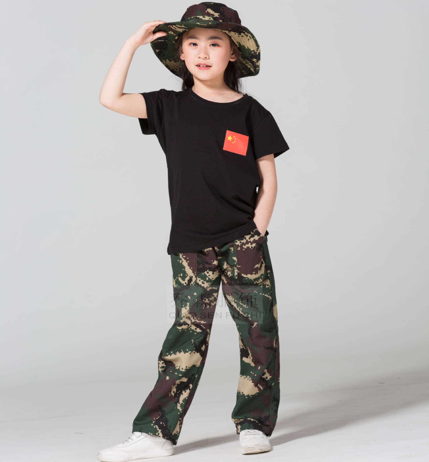 儿童迷彩服猎人中小学生军训服t恤长裤军训童装帅气夏令营特种旗