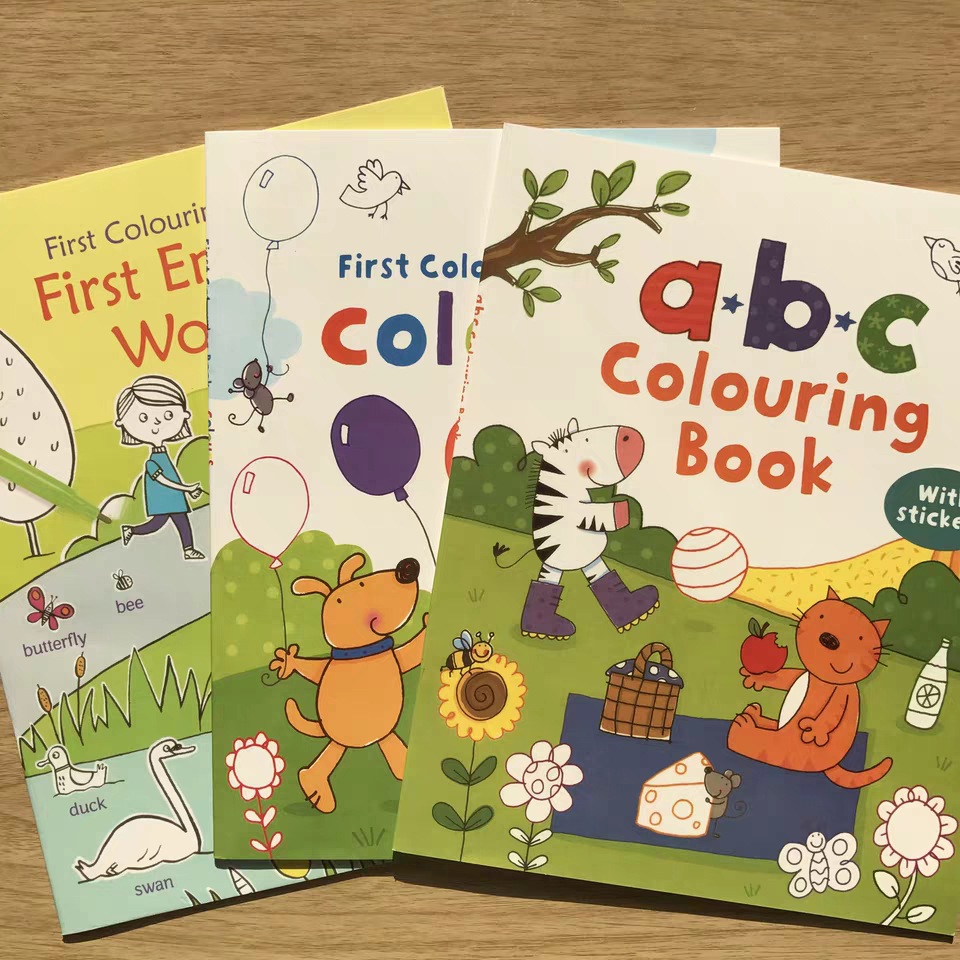 英文usborne colouring book 宝宝学英语卡通填色本绘画涂鸦贴纸