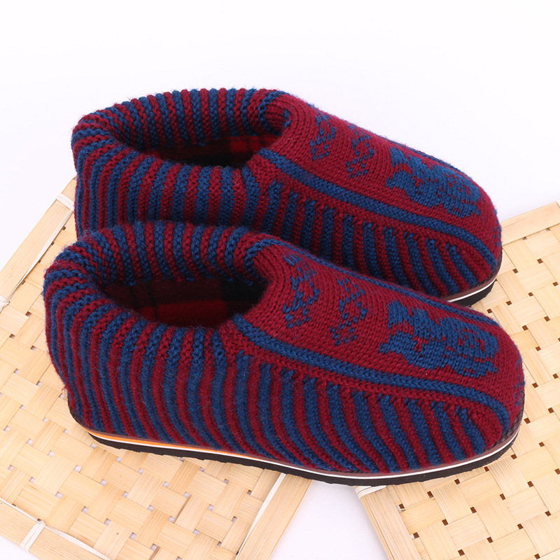 红色福字男士居家老人鸿运鞋中年大叔棉靴2019新毛线棉鞋批发厂商