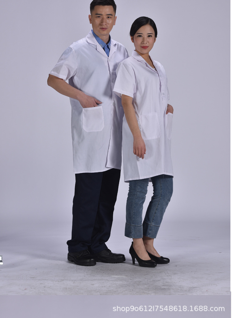 厂家直销夏季短袖白大褂工作服实验男医师女食品劳保定制logo印字