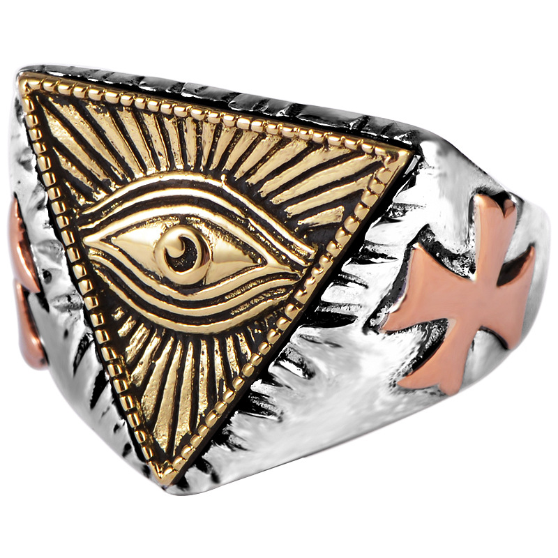 s925纯银饰品泰银做旧古埃及法老三角形上帝之眼男士戒指厂家直销