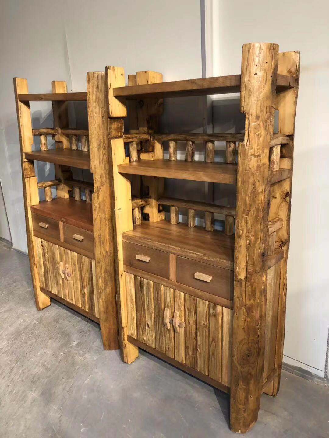 原生态实木家具香樟木书柜组合老房梁料茶叶柜书架收纳柜现代田园