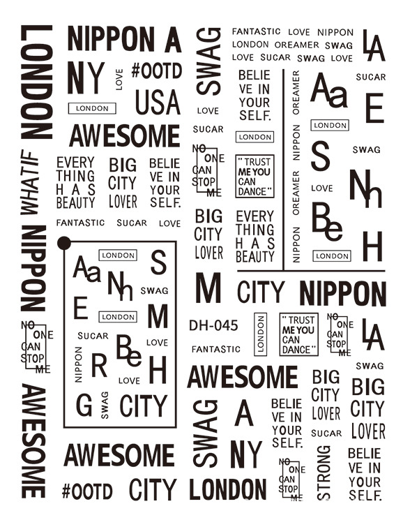 工厂美甲贴纸批发铆钉图案英文字母不规则圆圈形线条立体指甲贴花