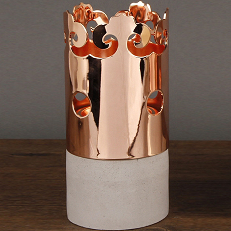 轻奢风镂空祥云图不锈钢蜡烛台 插花架案金色不锈钢蜡烛台