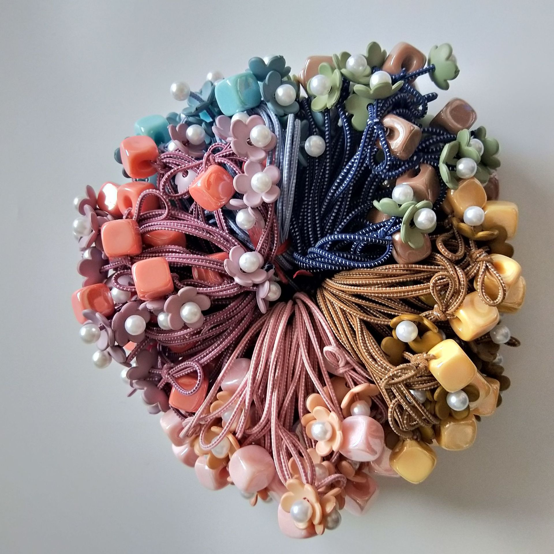 一元地摊皮筋批发地摊热卖头绳小花彩珠皮筋 1元店发绳韩版头绳