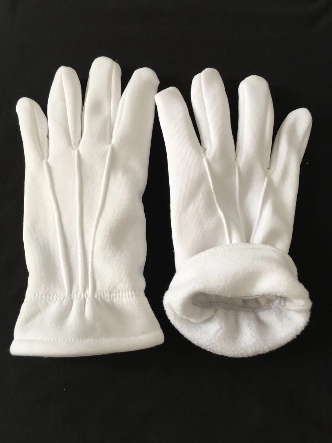 加绒加厚三筋白手套冬季保暖防寒执勤站岗阅兵礼仪指挥白手套